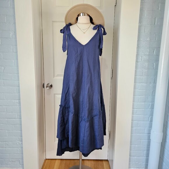Cristina Vergani Silk Linen Blue Dress Maxi Sleeveless Boho New Tags Medium Long - Picture 2 of 11
